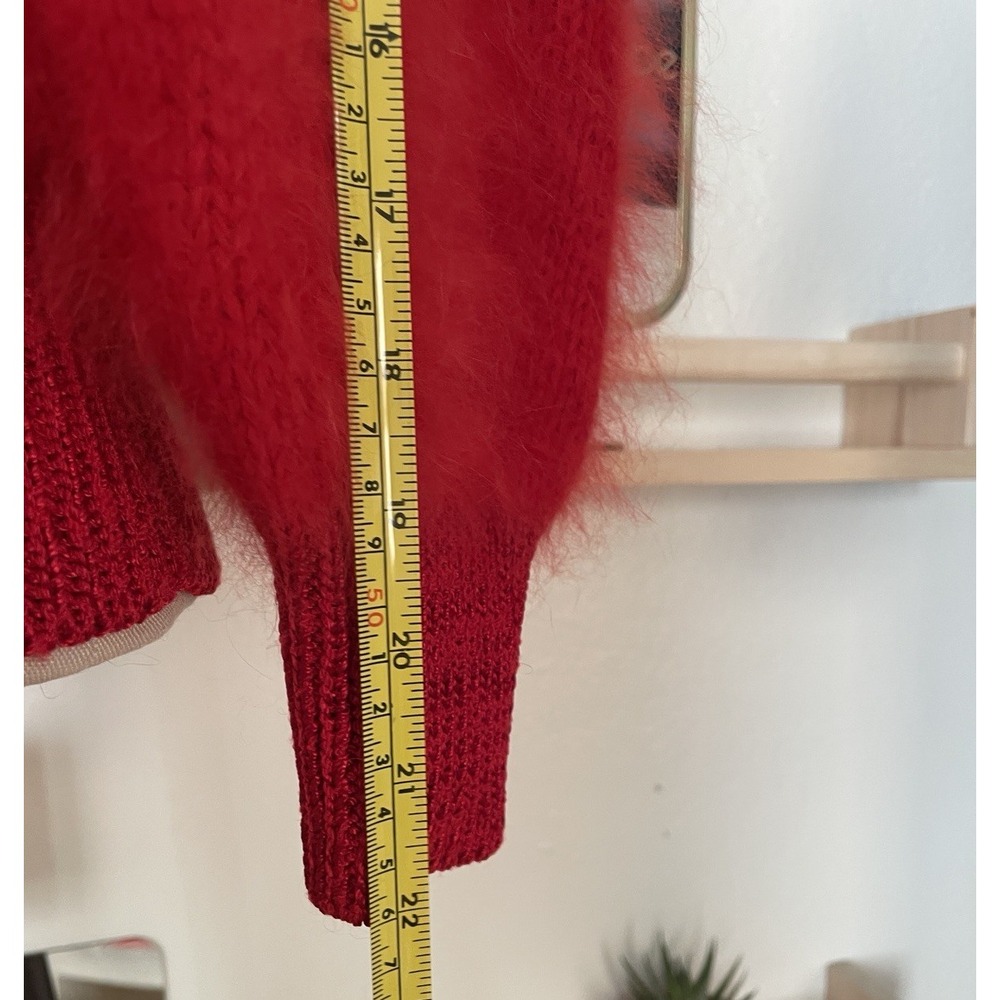 Vintage Red Angora Sweater Balloon Sleeves And Shoulder Pads - Picture 7 of 12